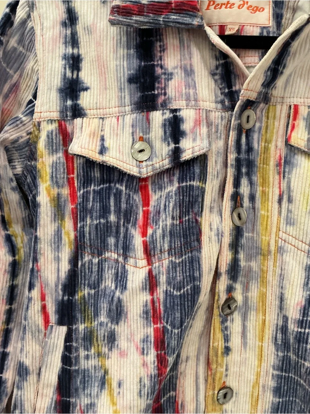 Perte D'ego Multicolor Shibori Corduroy Trucker Jacket XS